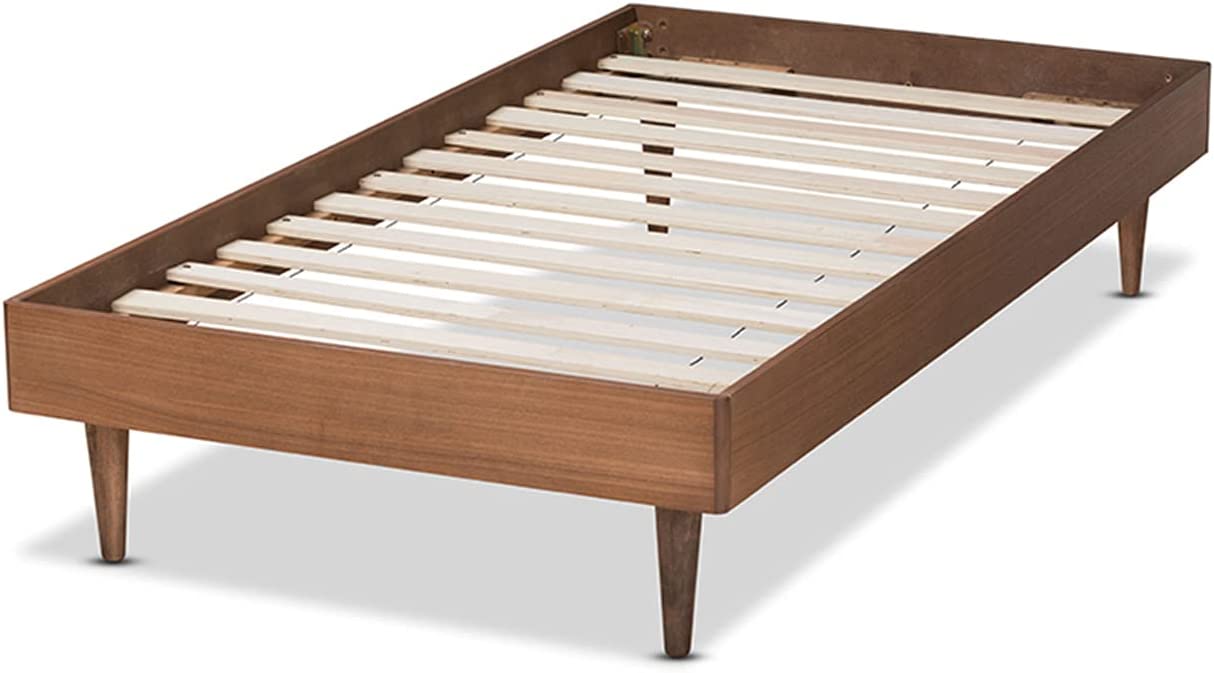 Baxton Studio Rina Mid-Century Modern Ash Walnut Finished Wood Twin Size Platform Bed Frame