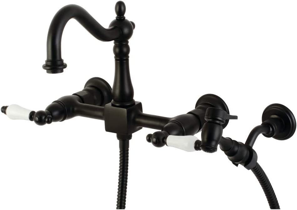 Kingston Brass KS1260PLBS Heritage Bridge Kitchen Faucet, Matte Black