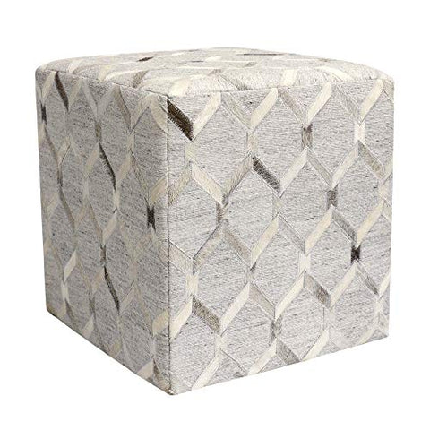 Pasargad Home Galaxy Silver Cowhide Pouf Ottoman