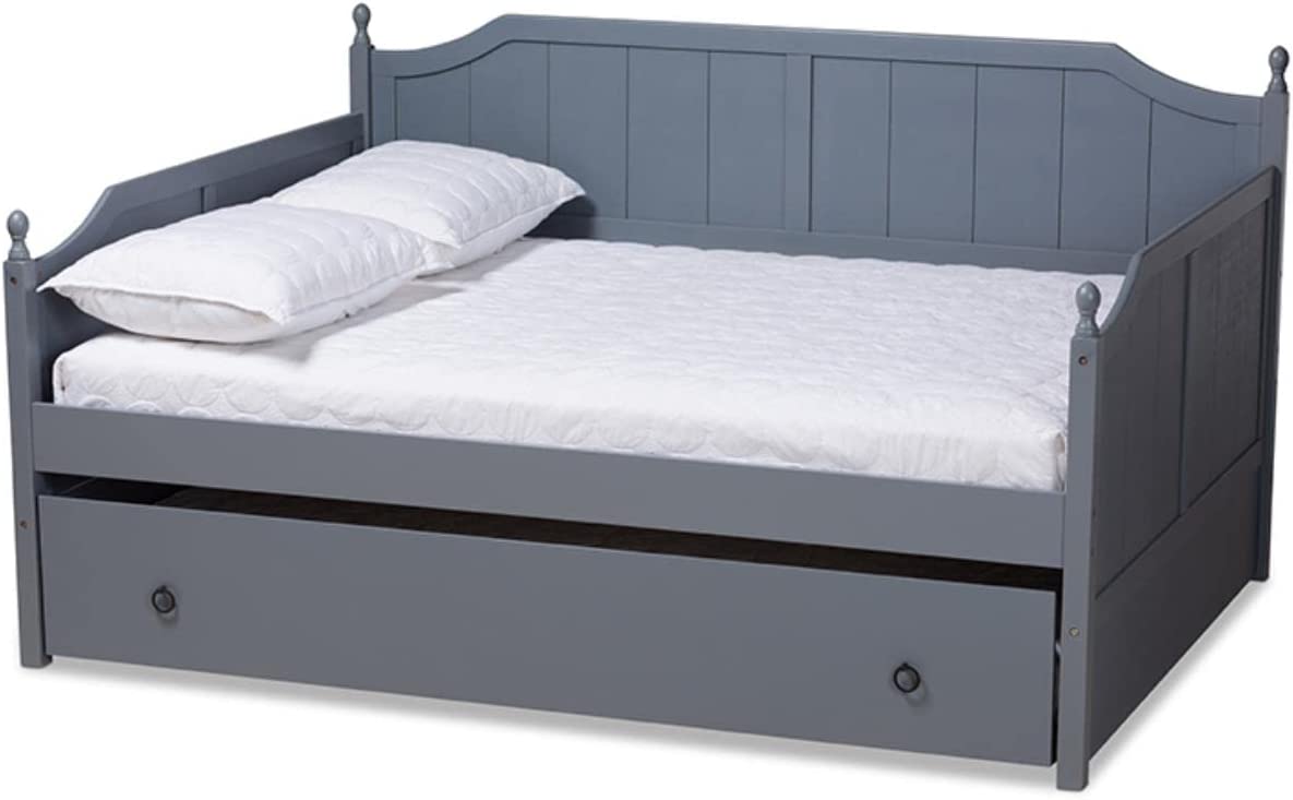 Baxton Studio Millie Cottage Farmhouse Grey Finished Wood Full Size Daybed with Trundle