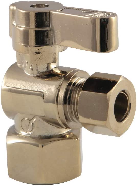 Kingston Brass KF4310PB Baseline 1/2-Inch FIP x 3/8-Inch OD Comp Angle Stop Valve, Polished Brass