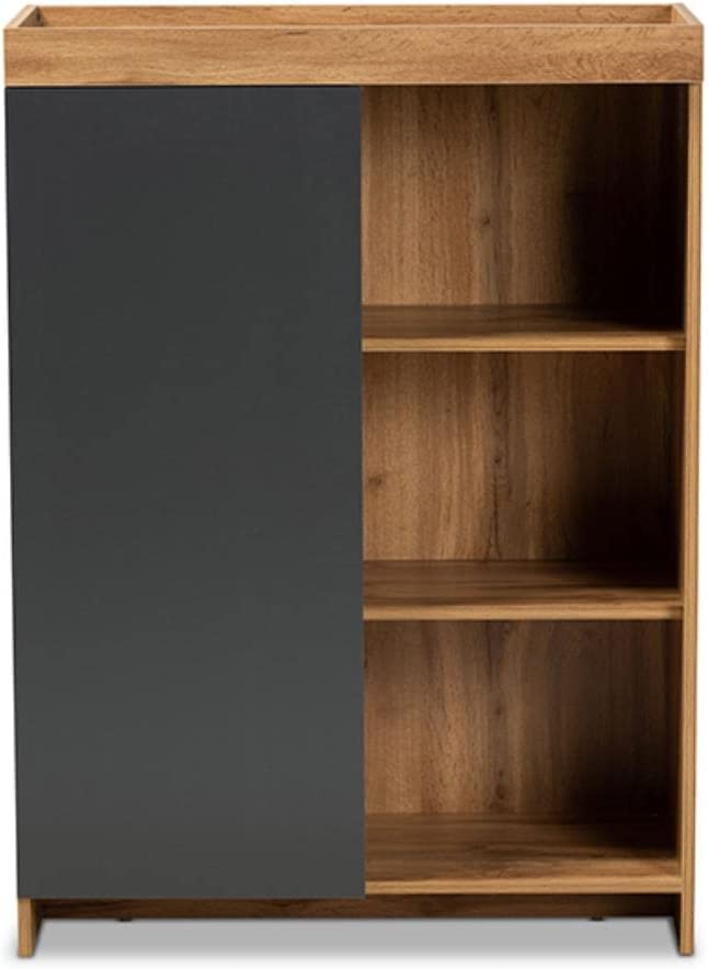 Baxton Studio Caspian Modern and Contemporary Two-Tone Grey and Oak Brown Finished Wood Shoe Cabinet