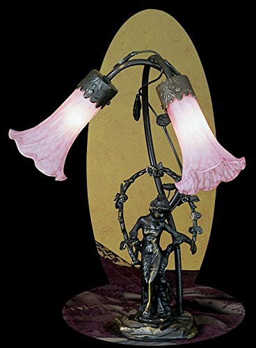 17Inch High Pink Pond Lily 2 Light Trellis Girl Table Lamp
