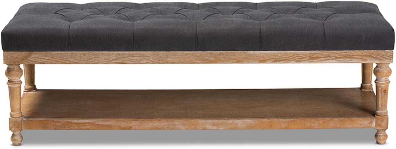 Baxton Studio Linda Modern and Rustic Charcoal Linen Fabric Upholstered and Greywashed Wood Storage Bench