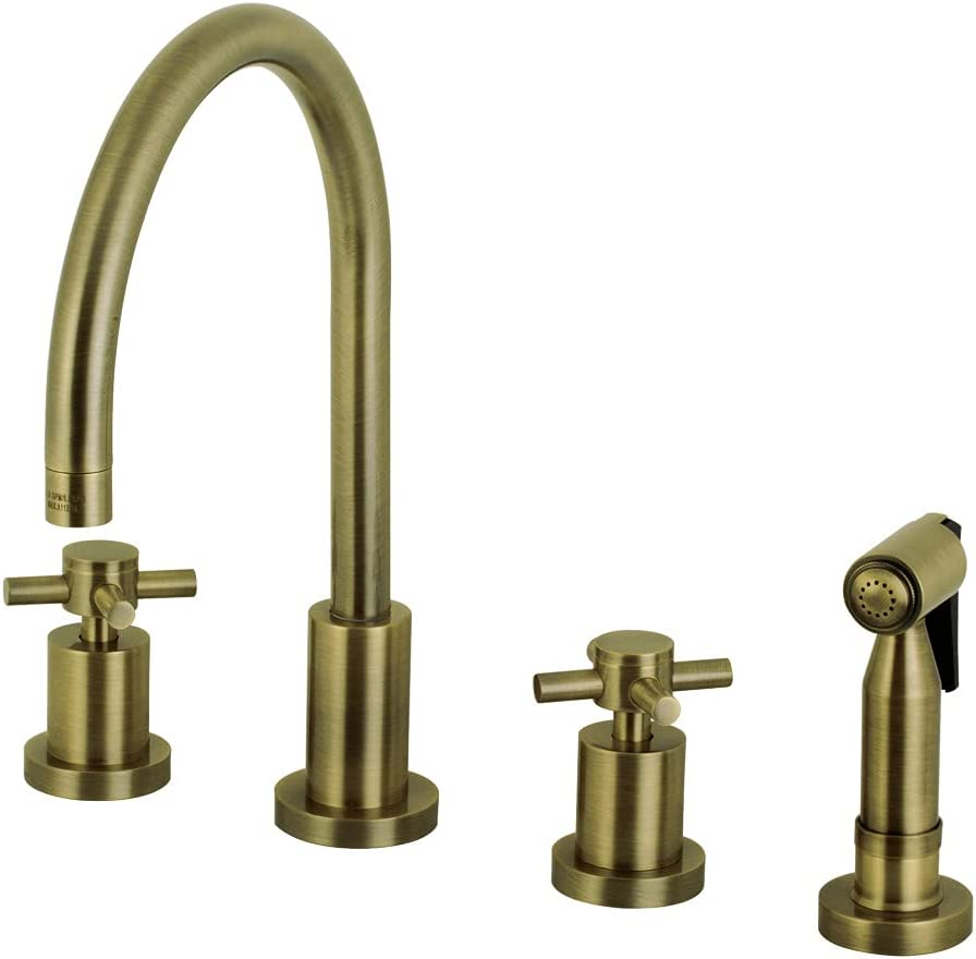 Kingston Brass KS8723DXBS Concord 8-Inch Widespread Kitchen Faucet with Brass Sprayer, Antique Brass