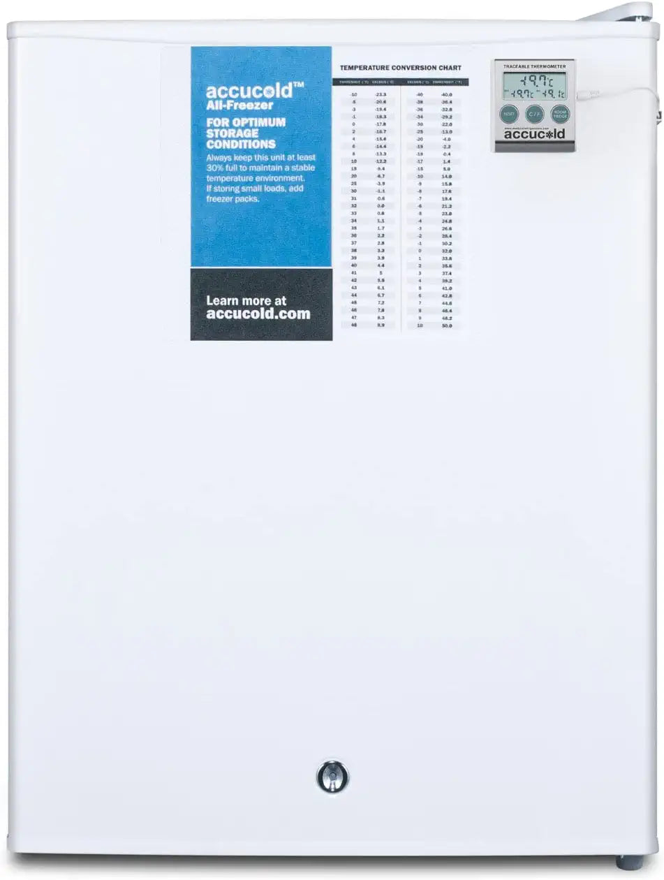 Summit Appliance FS30L7PLUS2 Compact Commercially Listed All-Freezer with Manual Defrost, Adjustable Thermostat, Removable Shelves, Flat Door Liner, NIST Calibrated Thermometer and Lock