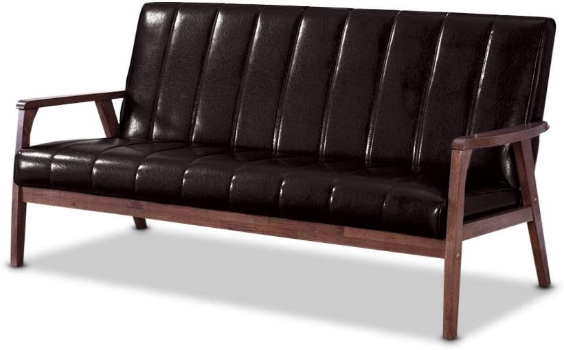 Baxton Studio BBT8011A2-Brown Sofas, 29.45LX63.38WX31.59H, Dark Brown