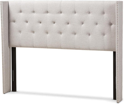Baxton Studio Ally Modern And Contemporary Greyish Beige Fabric Button-Tufted Nail head King Size Winged Headboard