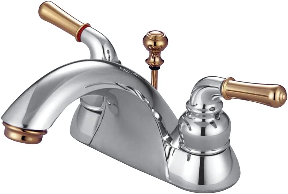 Kingston Brass KB2624 Naples 4-Inch Centerset Lavatory Faucet, Polished Chrome and Polished Brass