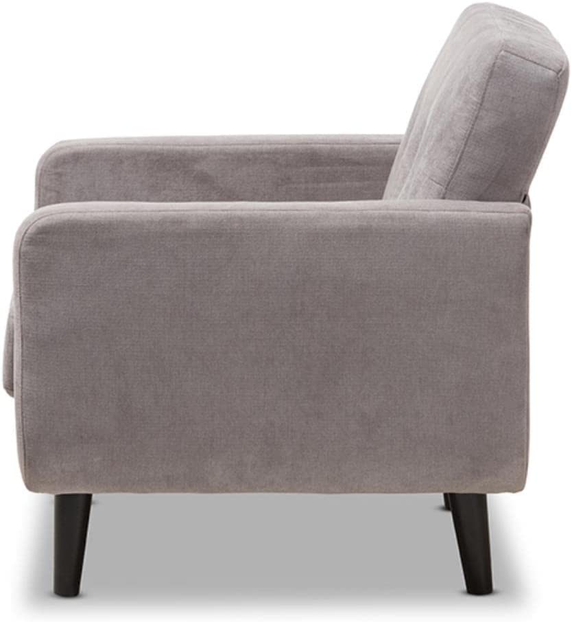 Baxton Studio Carina Mid-Century Modern Light Grey Fabric Upholstered Lounge Chair Grey//Mid-Century/Fabric Polyester 100%&#34;/Pine Wood/Foam