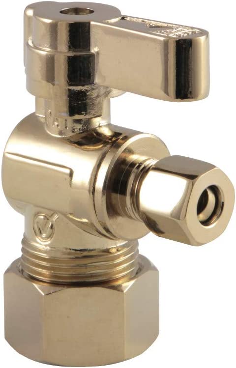 Kingston Brass KF5814PB 5/8&#34; x 1/4&#34; O.D. Comp Angle Stop Valve, Polished Brass