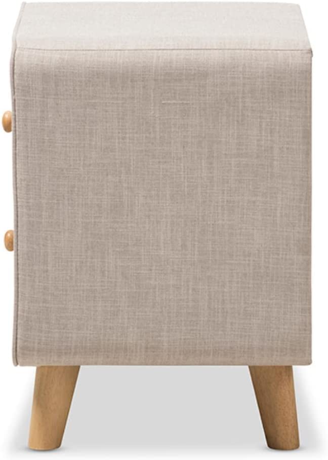 Baxton Studio Jonesy Mid-Century Beige Linen Upholstered 2-Drawer Nightstand