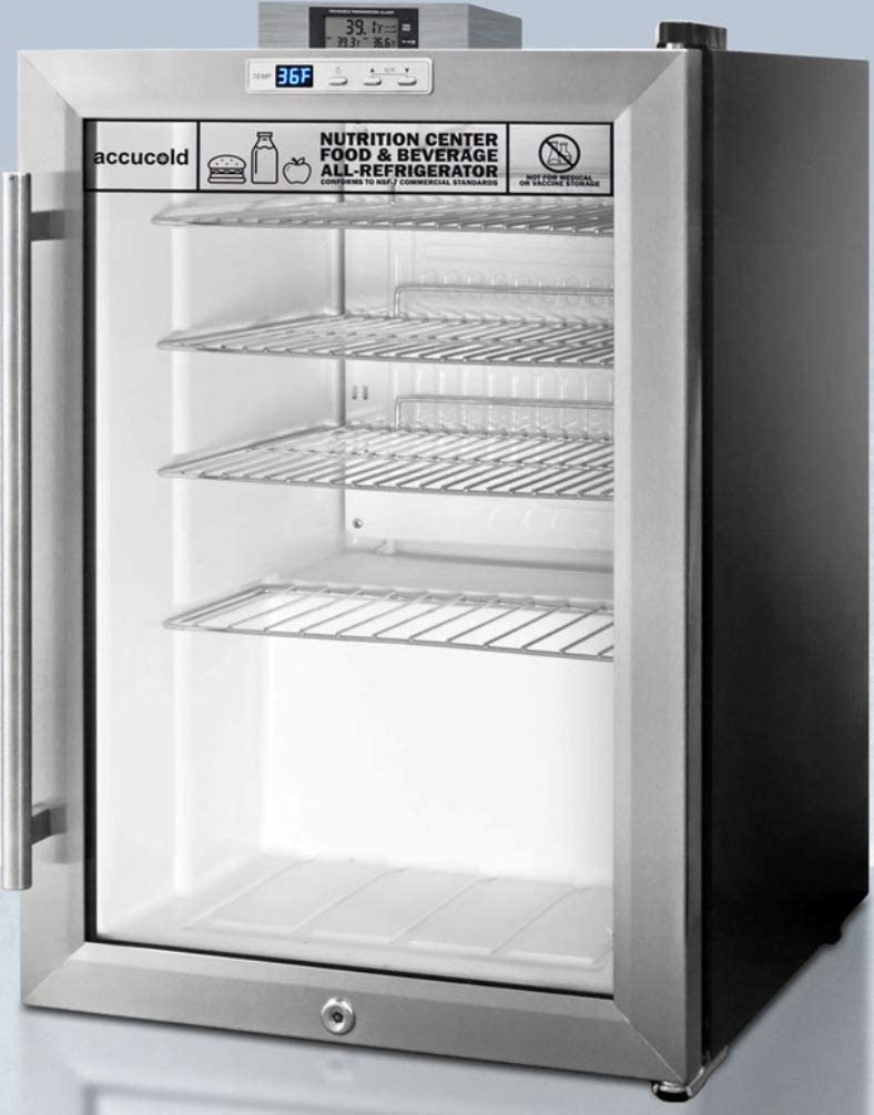 Summit Appliance SCR312LNZ Commercially Approved Compact Nutrition Center Series Glass Door All-Refrigerator with Front Lock, Auto Defrost, Digital Temperature Display and Black Cabinet