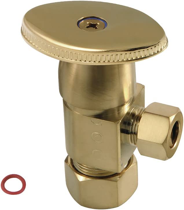 Kingston Brass CD53307VA Americana 5/8&#34;O.D x 3/8&#34; O.D Anti-Seize Deluxe Quarter Turn Ceramic Hardisc Cartridge Angle Stop, Brushed Brass