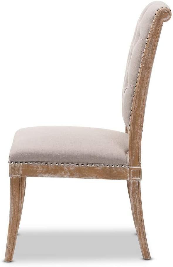 Baxton Studio Charmant French Provincial Beige Fabric Upholstered Weathered Oak Finished Wood Dining Chair