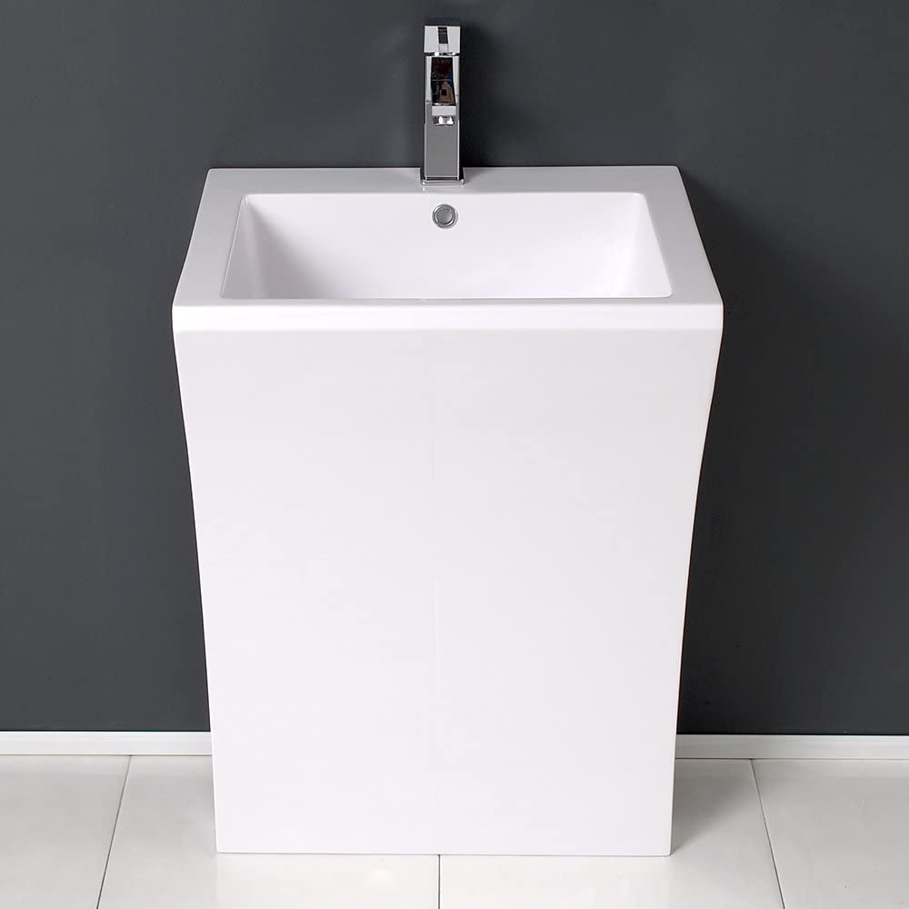 Fresca Bath FVN5024WH Quadro Pedestal Vanity Sink with Medicine Cabinet, White