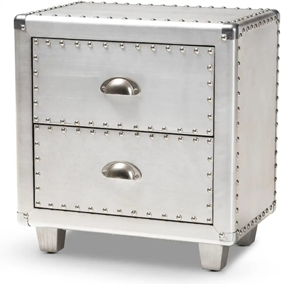 Baxton Studio Davet French Industrial Silver Metal 2-Drawer Nightstand