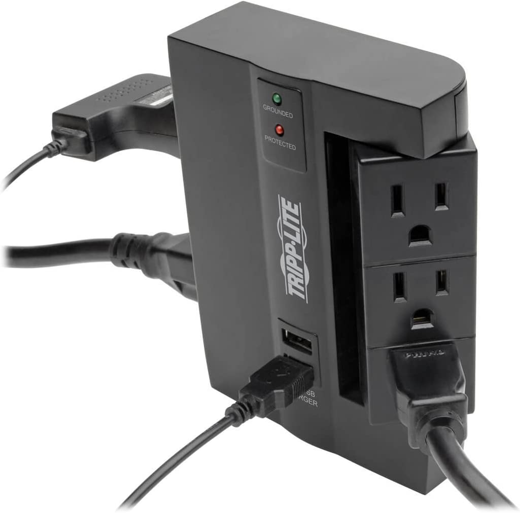 TRIPP LITE 6 Outlet Surge Protector Power Strip, 3 Rotatable Outlets, Wall Tap/Direct Plug in, 1080 Joules, 2 USB Charging Ports, Limited Warranty &amp; $20, 000 Insurance (SWIVEL6USB)