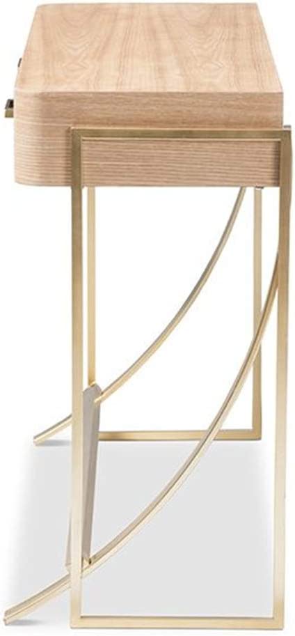 Baxton Studio Lafoy Modern and Contemporary Natural Brown Finished Wood and Gold Finished 2-Drawer Console Table