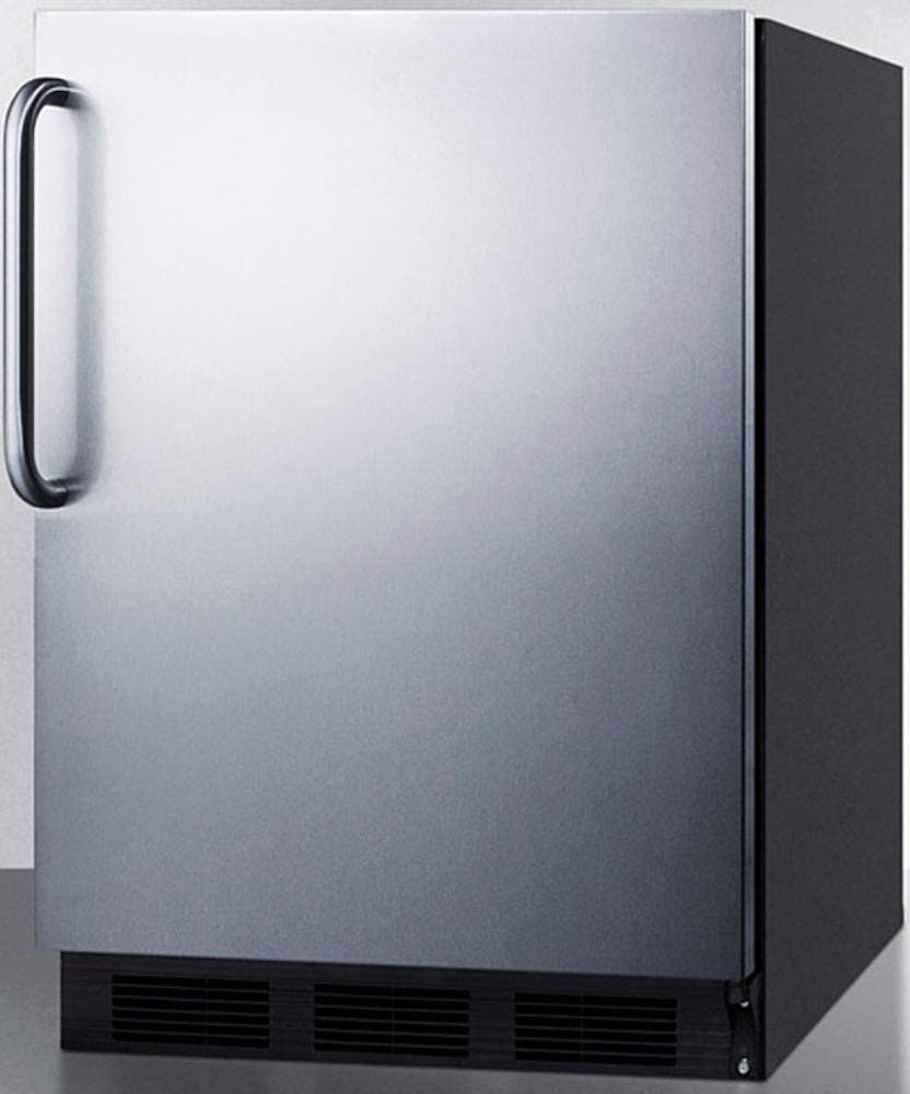 Summit Appliance FF7BKSSTB Commercially Listed Freestanding All-Refrigerator for General Purpose Use with Automatic Defrost, Stainless Steel Wrapped Door, Towel Bar Handle and Black Cabinet