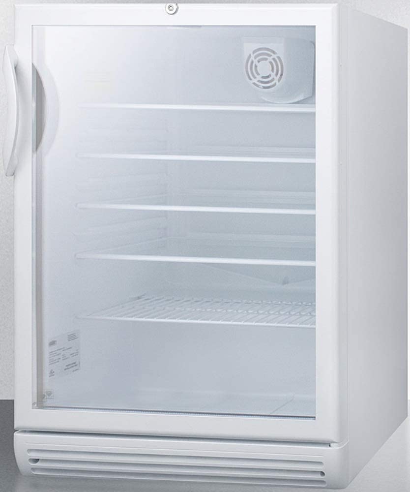 Summit Appliance SCR600GLBIADA Commercially Listed ADA Compliant Built-in Undercounter 24&#34; Wide Beverage Center in White Cabinet with Glass Door, Automatic Defrost, Adjustable Glass Shelves and Lock