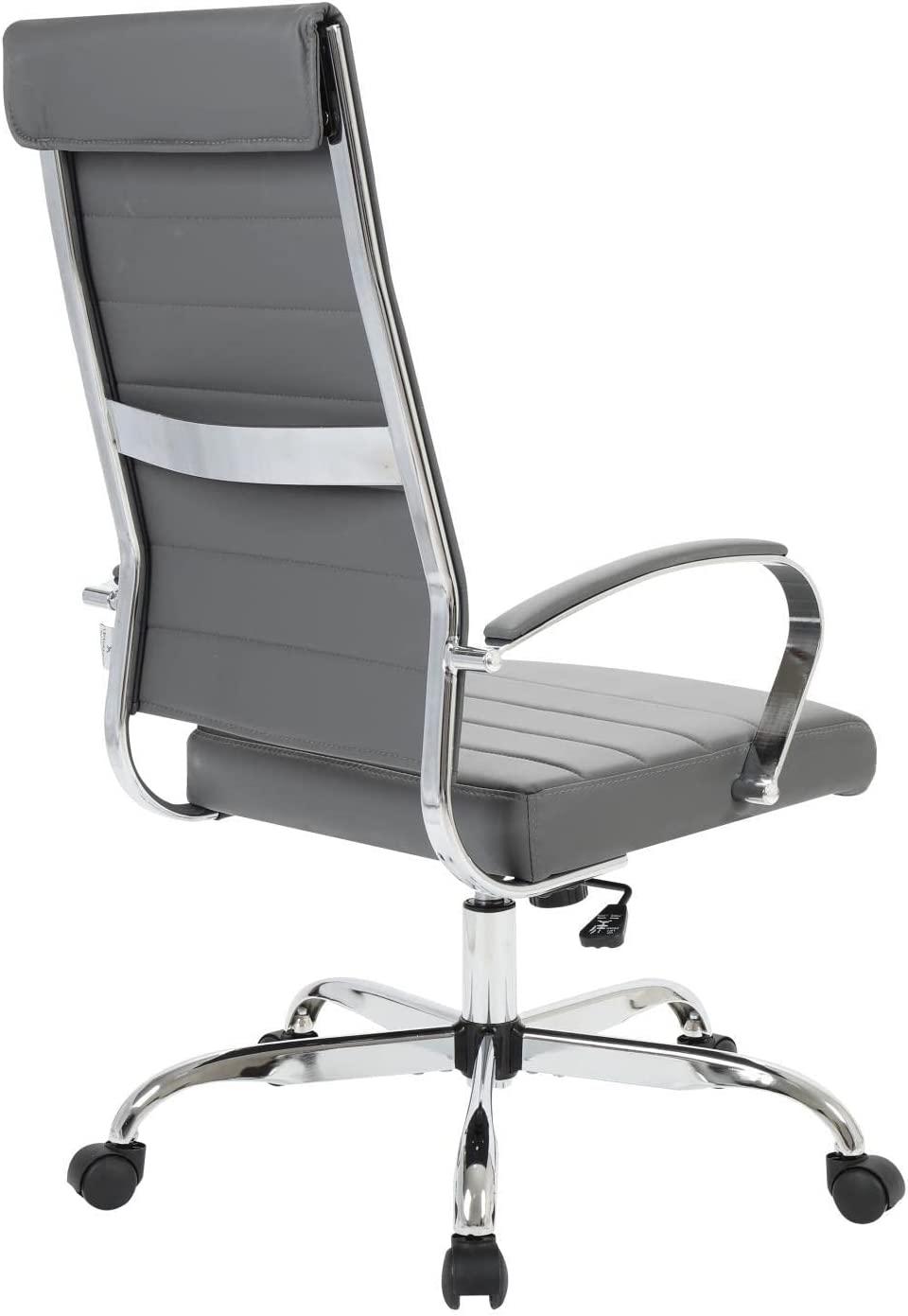 LeisureMod Benmar Modern High-Back Adjustable Swivel Leather Office Chair, Grey