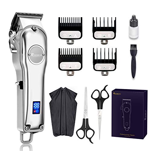 RAINBEAN Men Hair Trimmer 3 in 1 IPX7 Waterproof Beard Trimmer Grooming Kit Cordless Hair Clipper for Men &amp; Children LED Display USB Rechargeable