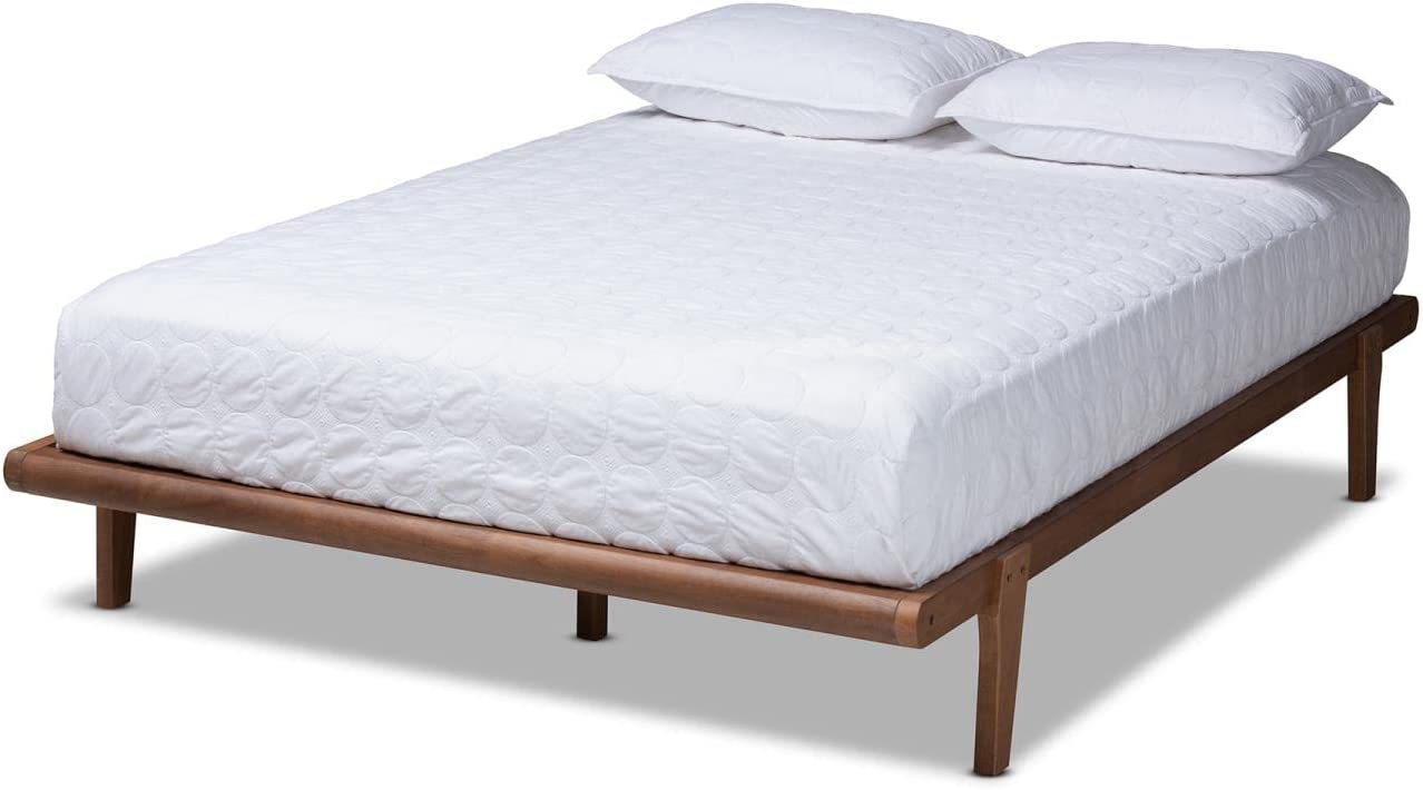 Baxton Studio Kaia Mid-Century Modern Walnut Brown Finished Wood King Size Platform Bed Frame