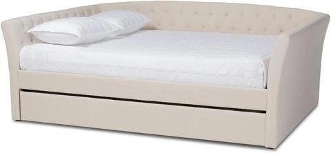 Baxton Studio Delora Modern and Contemporary Beige Fabric Upholstered Full Size Daybed with Roll-Out Trundle Bed
