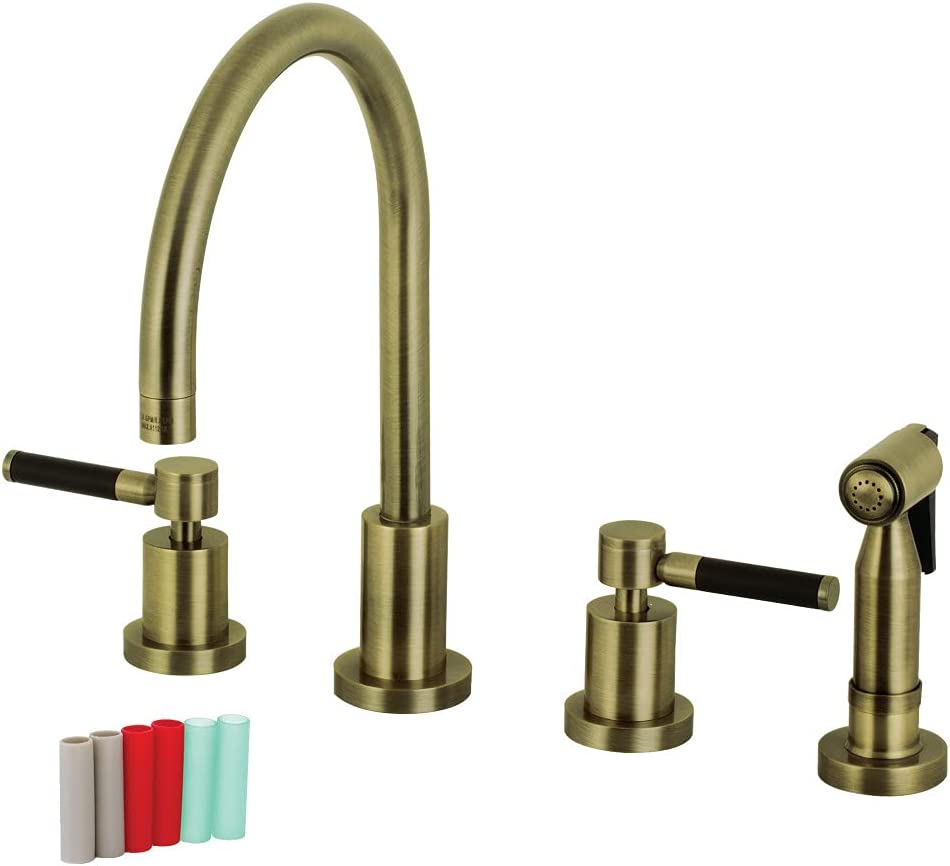 Kingston Brass KS8723DKLBS Kaiser 8-Inch Widespread Kitchen Faucet with Brass Sprayer, Antique Brass