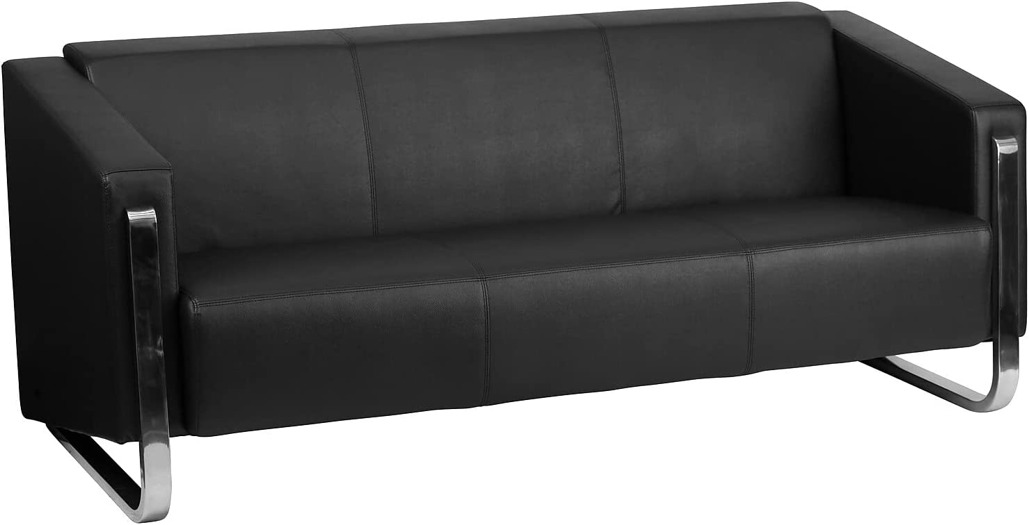 Flash Furniture HERCULES Gallant Series Contemporary Black LeatherSoft Sofa with Stainless Steel Frame