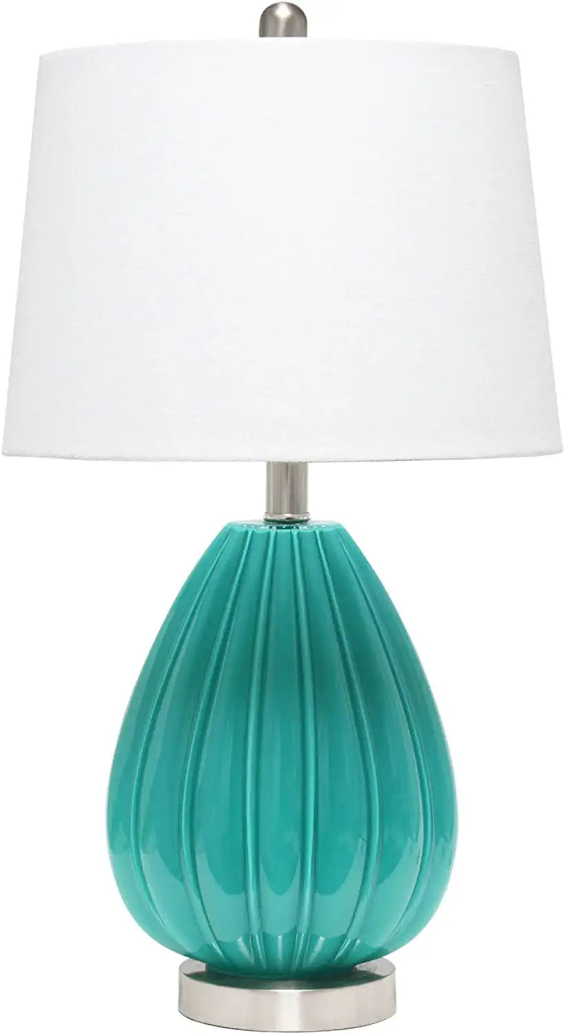 Lalia Home Contemporary Pleated Table Lamp with White Fabric Shade - Teal