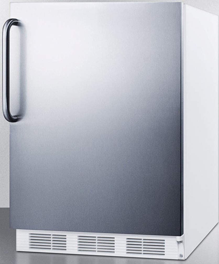 Summit Appliance CT661WBISSTBADA ADA Compliant Built-in Undercounter Refrigerator-Freezer for Residential Use, Cycle Defrost with Stainless Steel Wrapped Door, Towel Bar Handle and White Cabinet