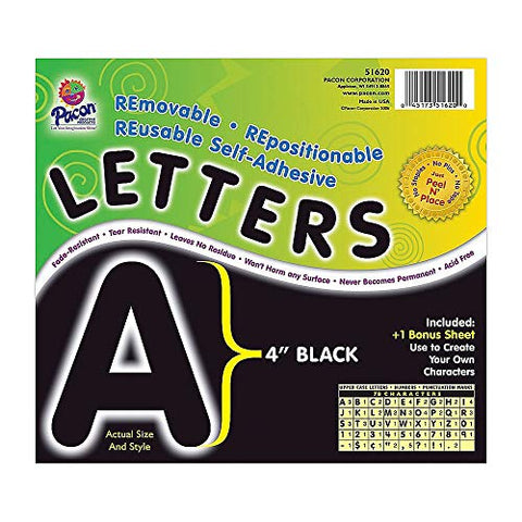 Pacon Reusable Self-Adhesive Letters Letter &amp;amp Number, Black 78 per Pack