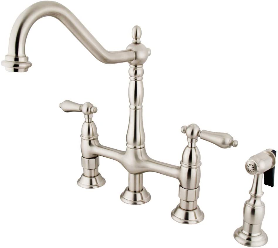 Kingston Brass KS1278ALBS Heritage Bridge Kitchen Faucet, 8-3/4&#34;, Brushed Nickel