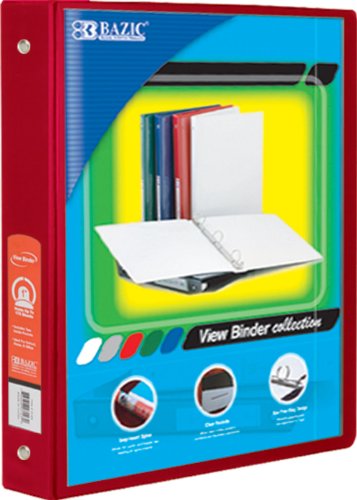 BAZIC 1.5&#34; Red 3-Ring View Binder w/2-Pockets