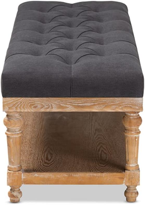 Baxton Studio Linda Modern and Rustic Charcoal Linen Fabric Upholstered and Greywashed Wood Storage Bench