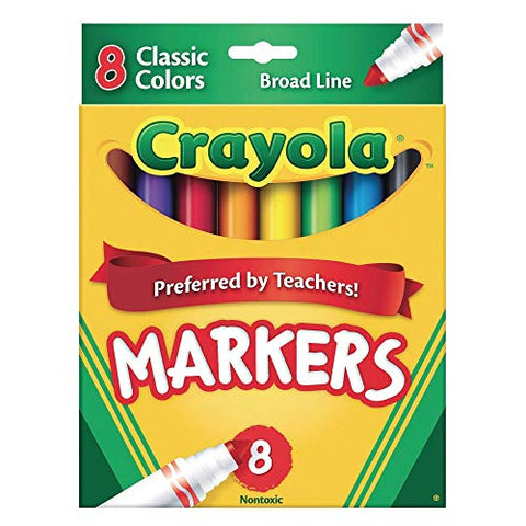 Crayola Non-Washable Markers, Broad Point, Classic Colors, 8/Set
