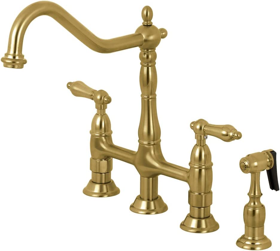 Kingston Brass KS1277ALBS Heritage 8-Inch Kitchen Bridge Faucet with Brass Sprayer, Brushed Brass