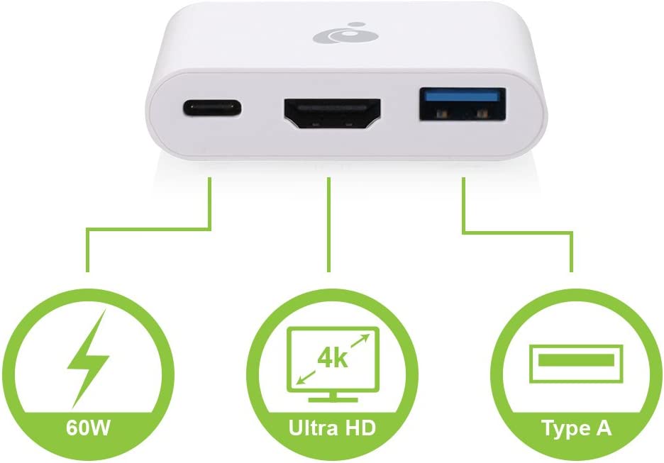 IOGEAR USB-C to 1 to 3 Adapter - 1 HDMI Out - 1 USB A Out - 1 USB-C - Power Delivery 100W - 4K@30Hz - MacBook Pro - iMac - Chromebook - More USB 3.0 Type-C Devices - GUC3C3H