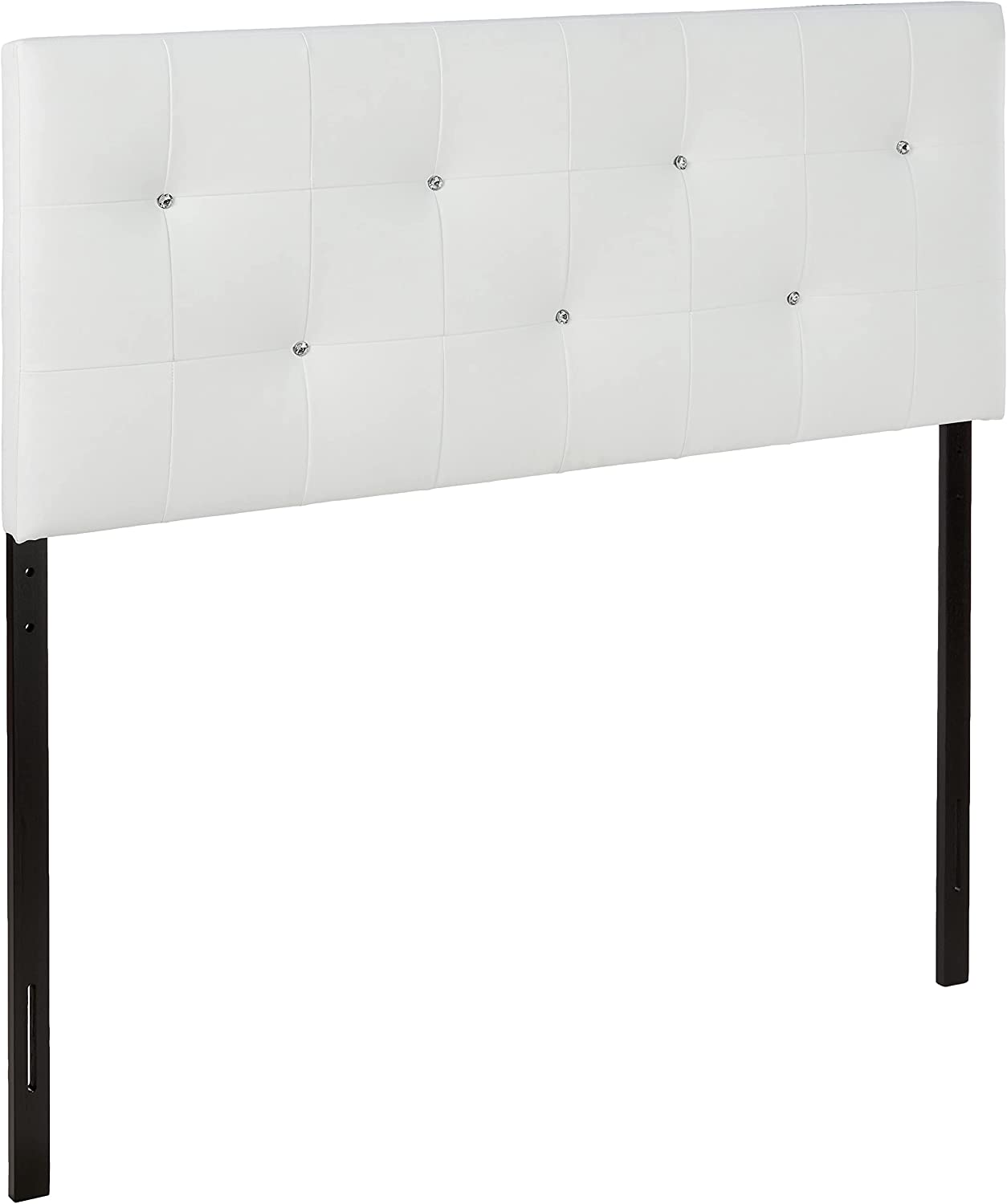 Baxton Studio Dalini Modern and Contemporary Full White Faux Leather Headboard with Faux Crystal Buttons