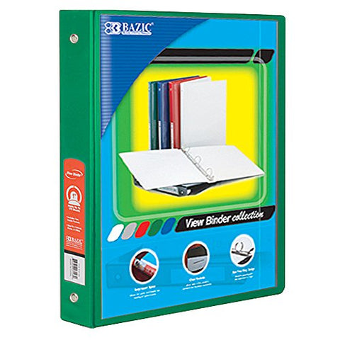 BAZIC 1.5&#34; Green 3-Ring View Binder w/2-Pockets