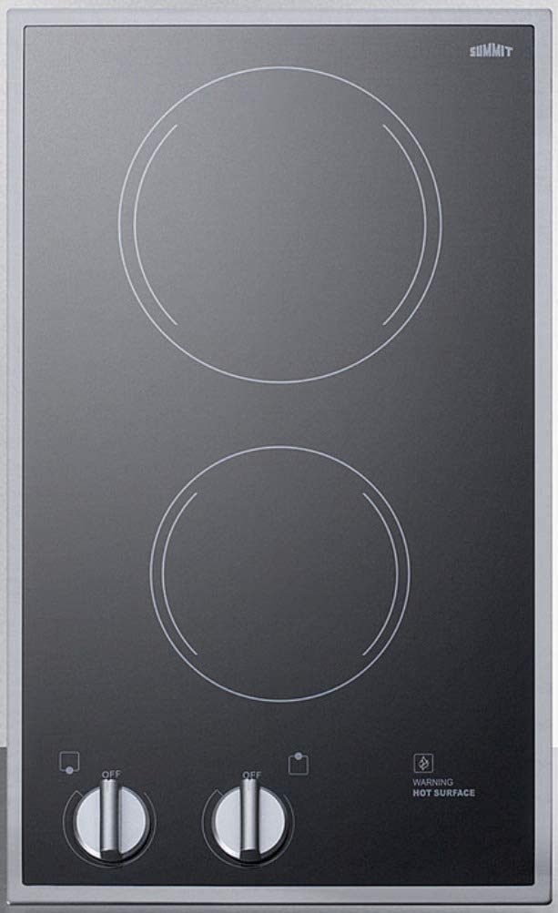 Summit Appliance CR2B12ST Two-Burner 115V Radiant Cooktop with Smooth Black Ceramic Glass Surface, Stainless Steel Trim and Pre-installed 3-Pronged Cord; Designed for Built-in Installation