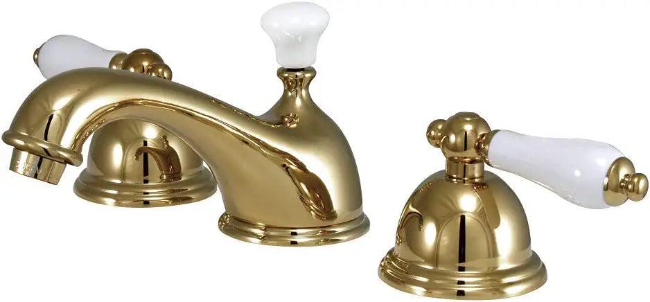 Kingston Brass KS3968PL Restoration Widespread Lavatory Faucet with Porcelain Lever Handle, Brushed Nickel