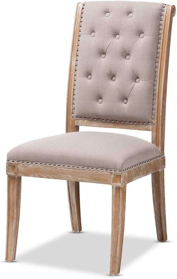 Baxton Studio Charmant French Provincial Beige Fabric Upholstered Weathered Oak Finished Wood Dining Chair