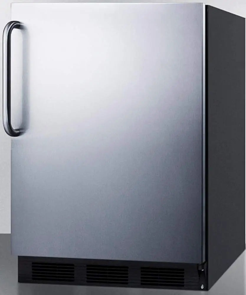 Summit Appliance FF7BKBISSTBADA ADA Compliant Built-in Undercounter All-Refrigerator for General Purpose or Commercial Use with Stainless Steel Wrapped Door, Towel Bar Handle and Black Cabinet