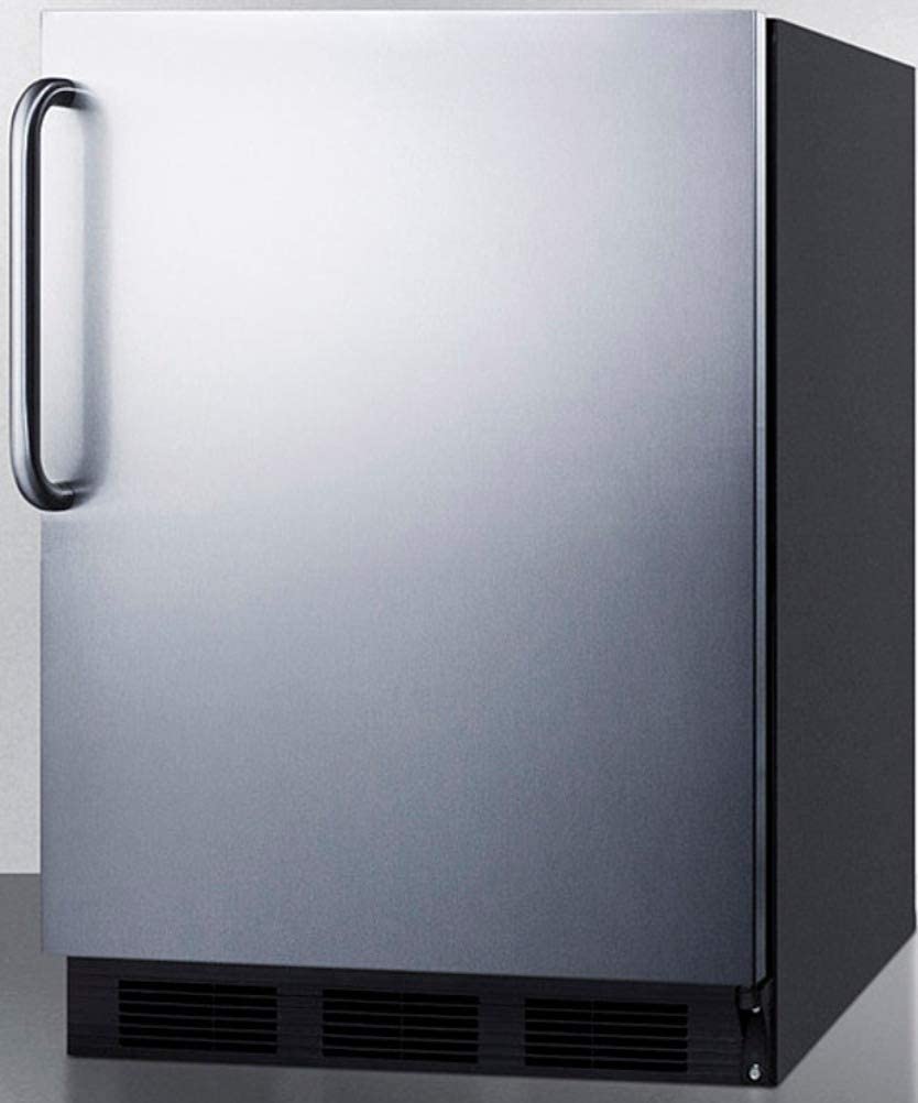 Summit Appliance FF7BKBISSTB Commercially Listed Built-in Undercounter All-Refrigerator for General Purpose Use with Automatic Defrost, Stainless Steel Wrapped Door, Towel Bar Handle and Black Cabinet