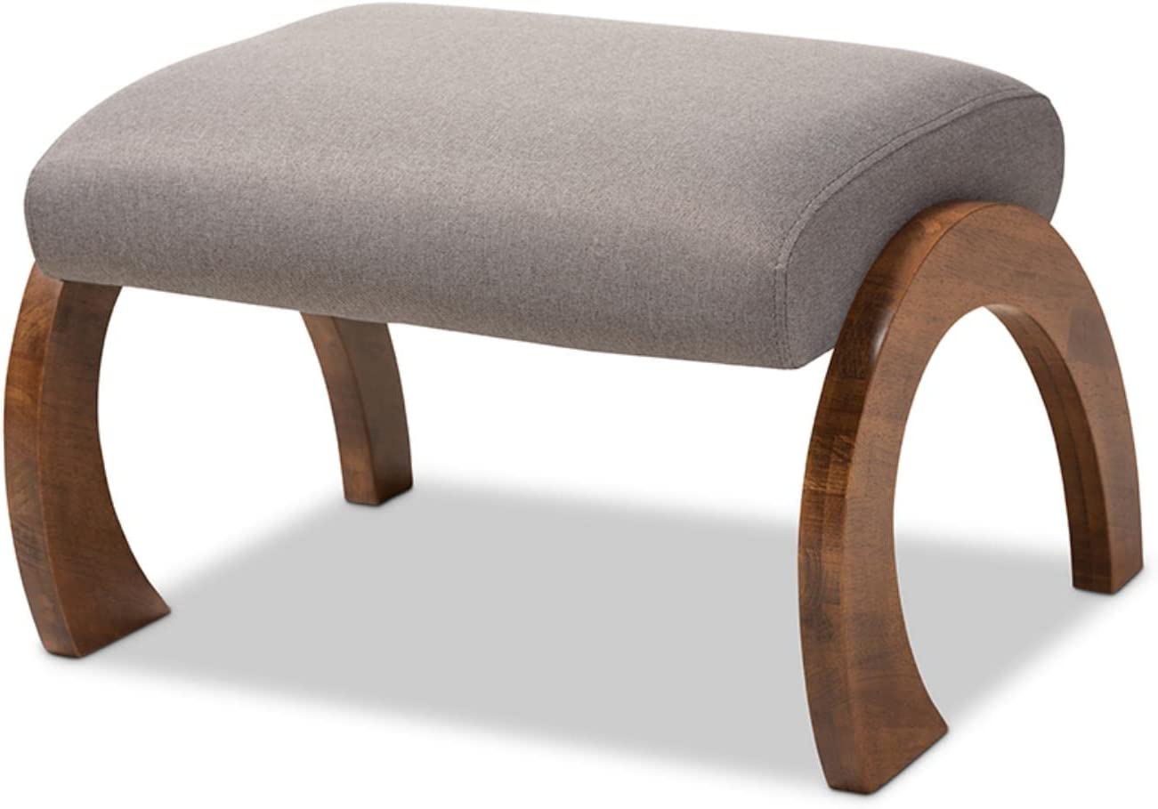 Baxton Studio Sandrine Modern and Contemporary Grey Fabric Upholstered Walnut Brown Finished Wood Ottoman