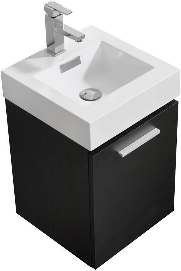 Kube BSL16-BK Bliss 16" Black Wall Mount Modern Bathroom Vanity