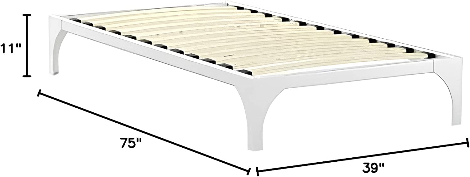 Modway Ollie Steel Modern Twin Platform Bed Frame Mattress Foundation with Slat Support in White